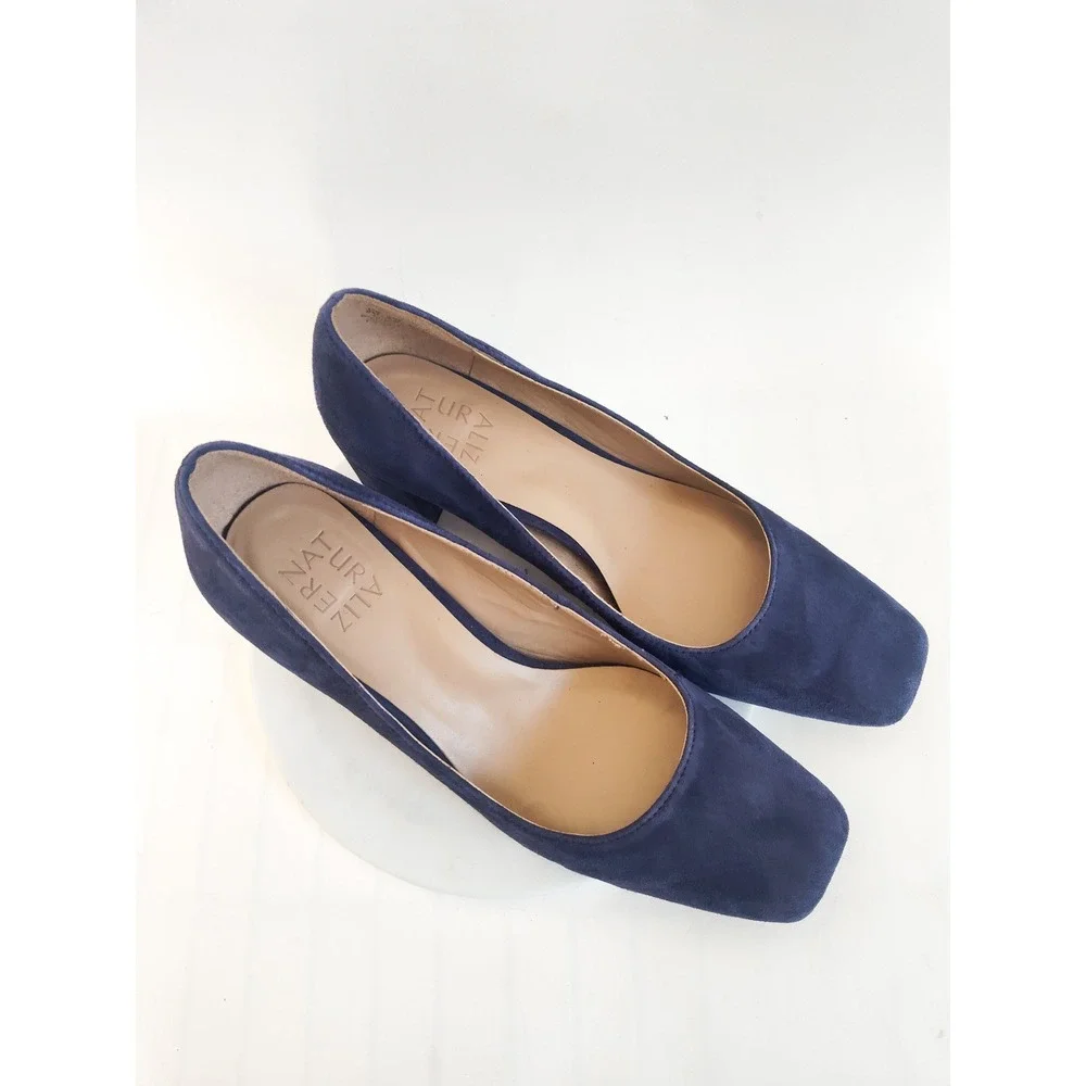 Naturalizer Pumps 8 Block Heel Navy Blue Suede Square Toe Comfort Office Shoes